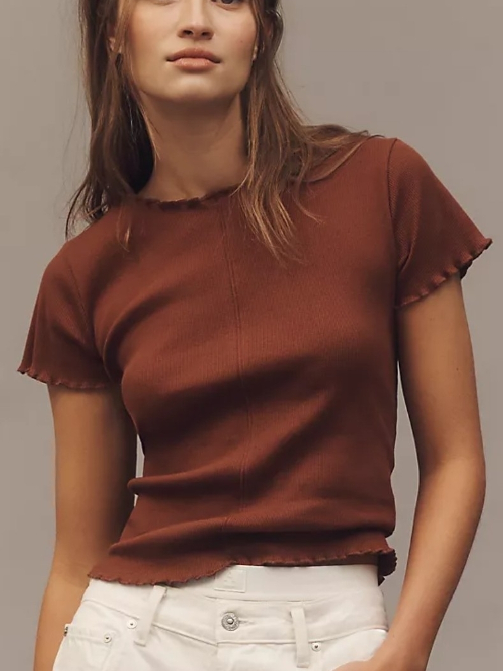 Pilco Ruffle Trimmed Baby T-Shirt in Brown